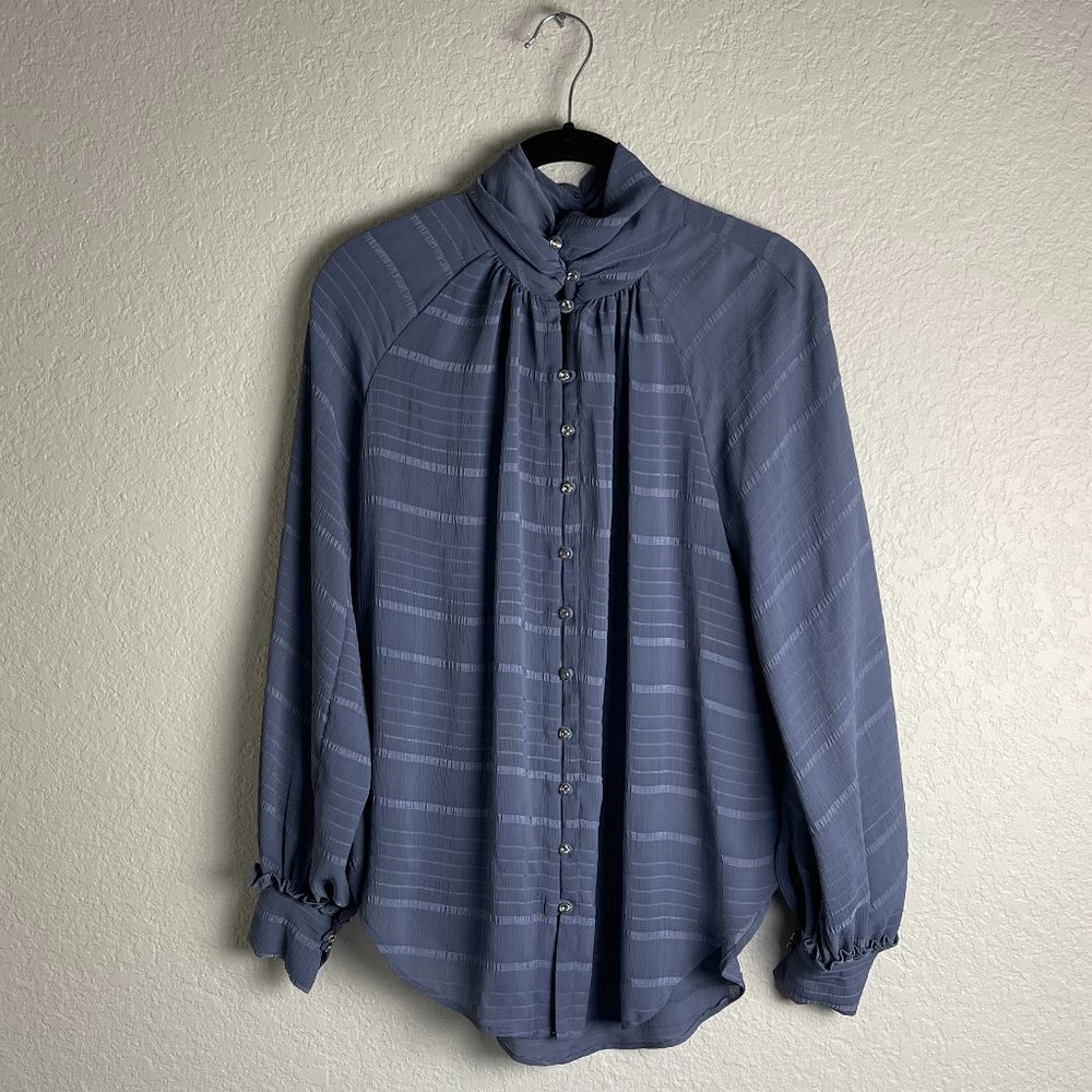 Feather Bone by Anthropologie Marietta Blouse High Neck Jeweled Buttons